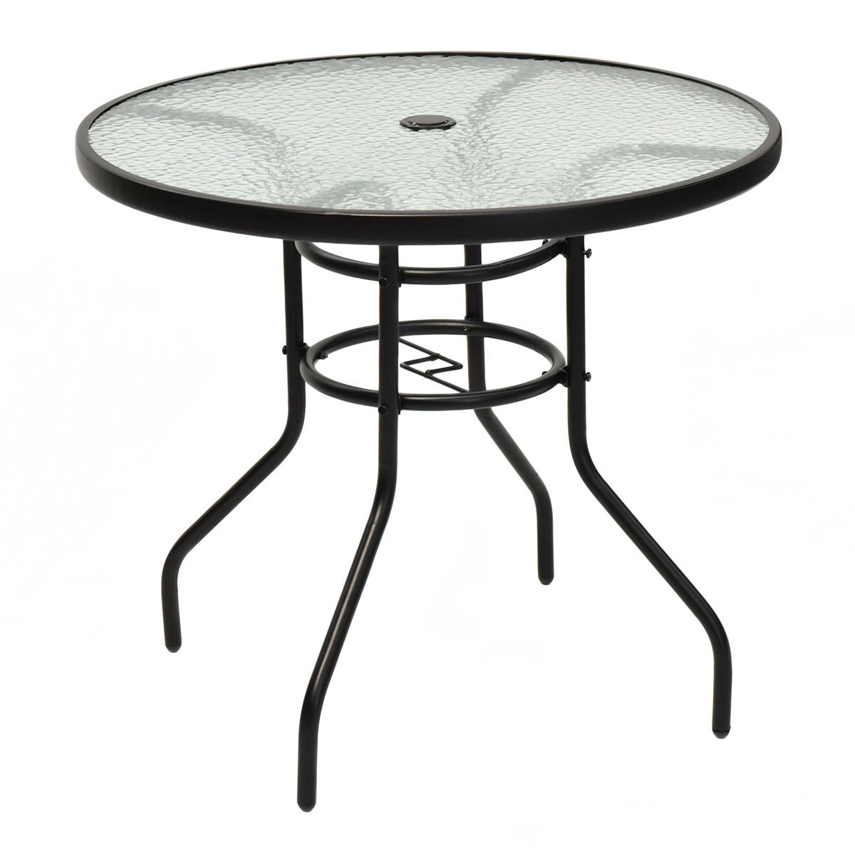 Table de patio extérieure ronde de 32" avec cadre en acier et plateau en verre trempé, mobilier de commerce et d'événement, table basse de conversation